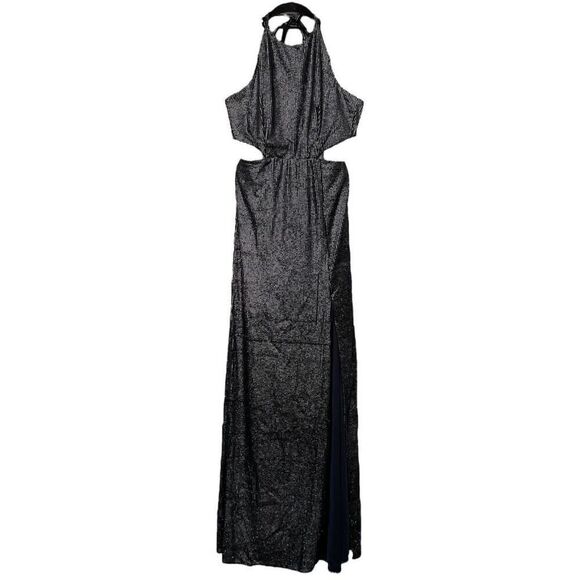 PatBo Black Strass Velvet Cutout Halter Formal Maxi Dress NWT Size 8/Medium - Picture 3 of 8